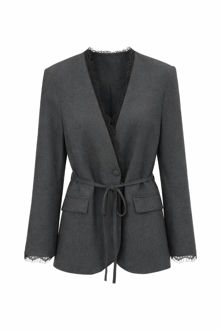 Güpür Detaylı Ceket Antrasit