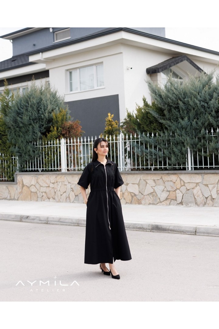 Nakışlı Elbise Siyah