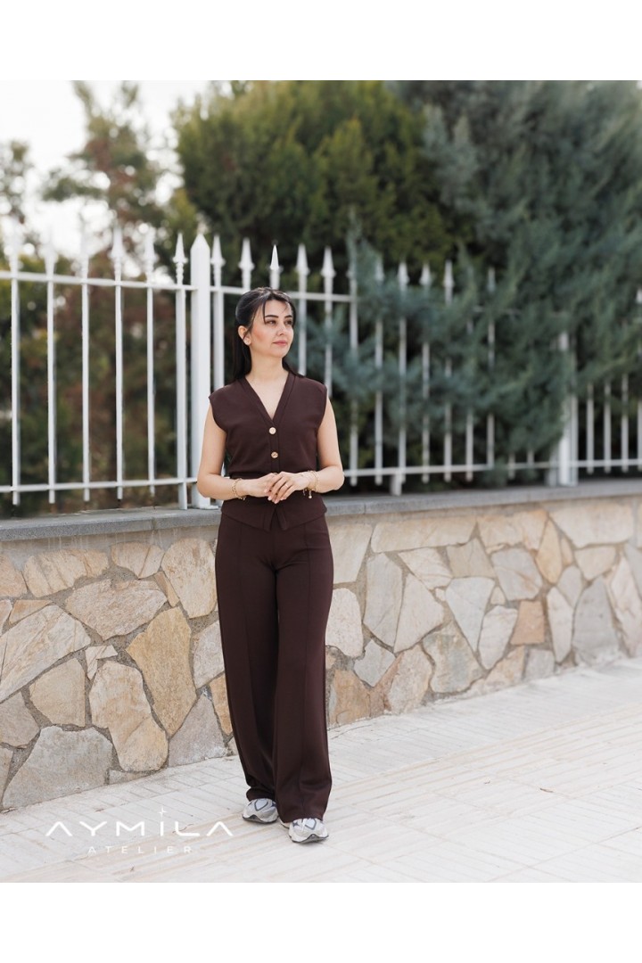 ZR Yelekli Takım Kahverengi