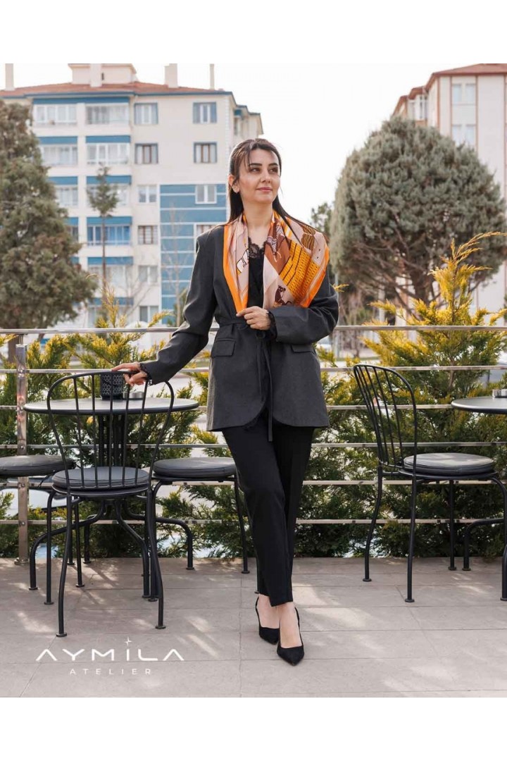 Güpür Detaylı Ceket Antrasit