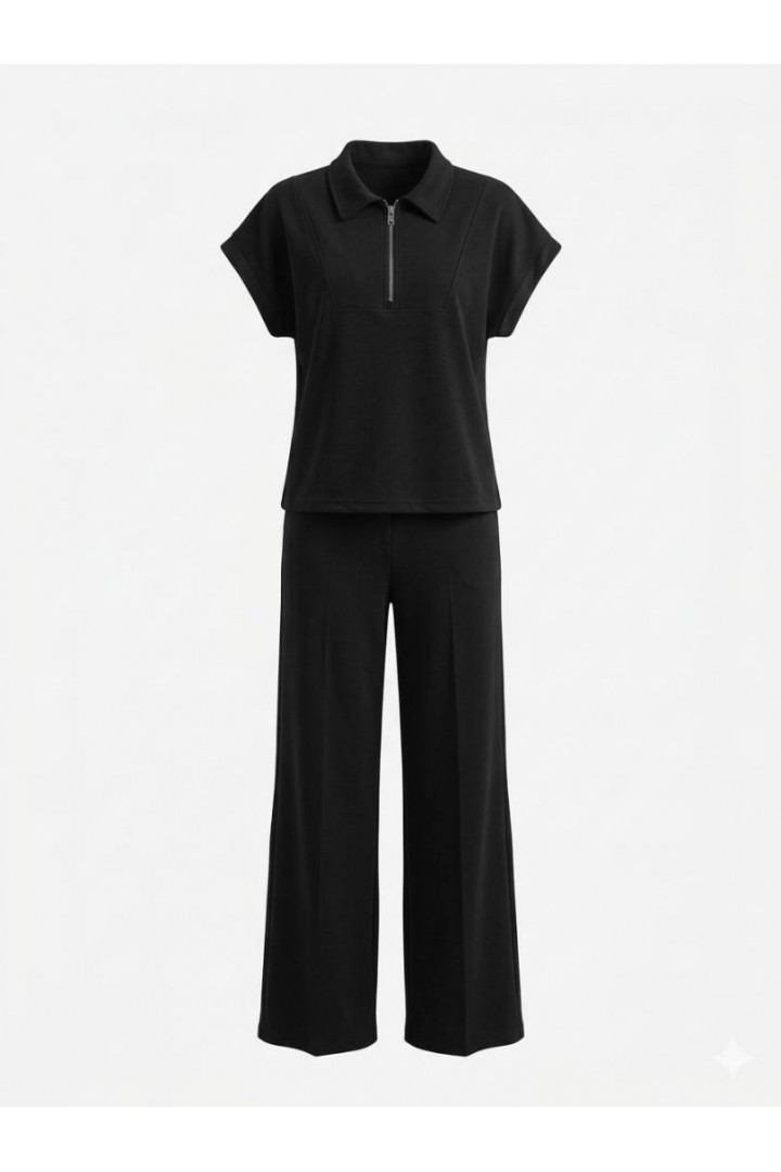 NTW Fermuarlı Kısakol Siyah Takım