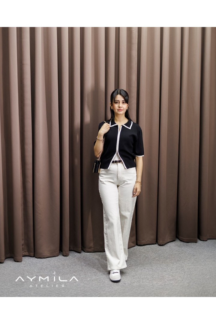 Kısa Kol Gömlek Yaka Ceket Sİyah-Vanilya