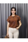 Pullu Sıfırkol Gömlek Yaka Triko Kahverengi
