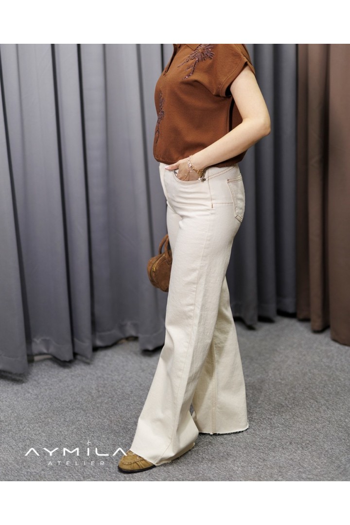 KAROL Push Up İspanyol Paça Jean Krem