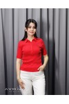 Boncuklu Gömlek Yaka Triko Kırmızı