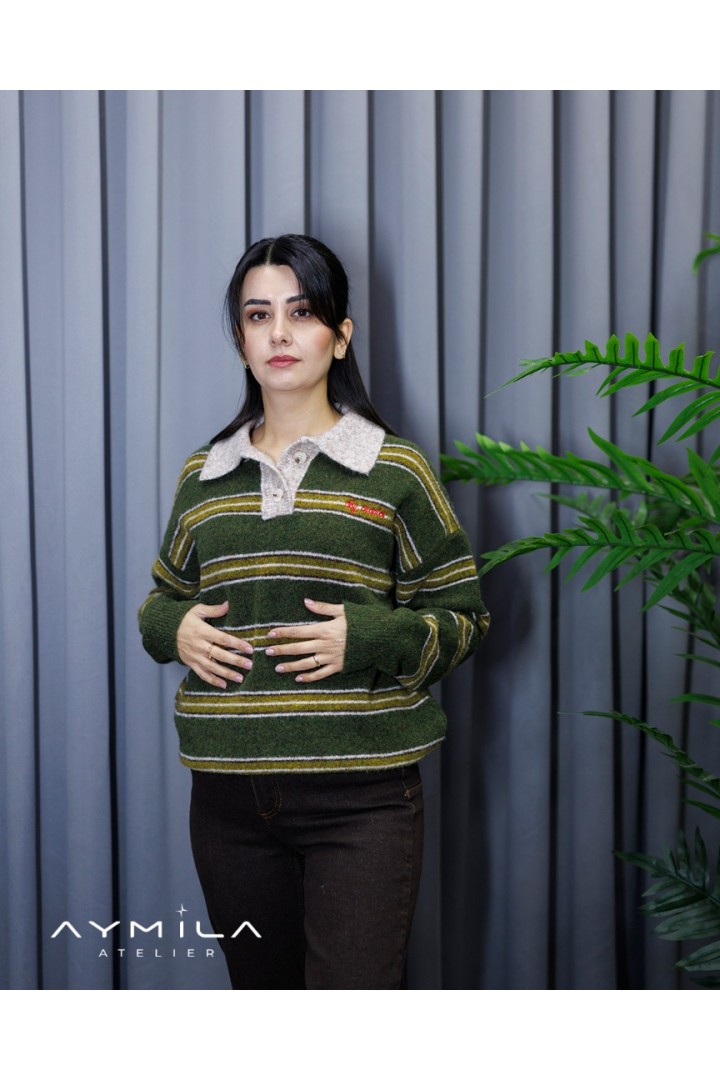 Gömlek Yaka Nakışlı Kazak