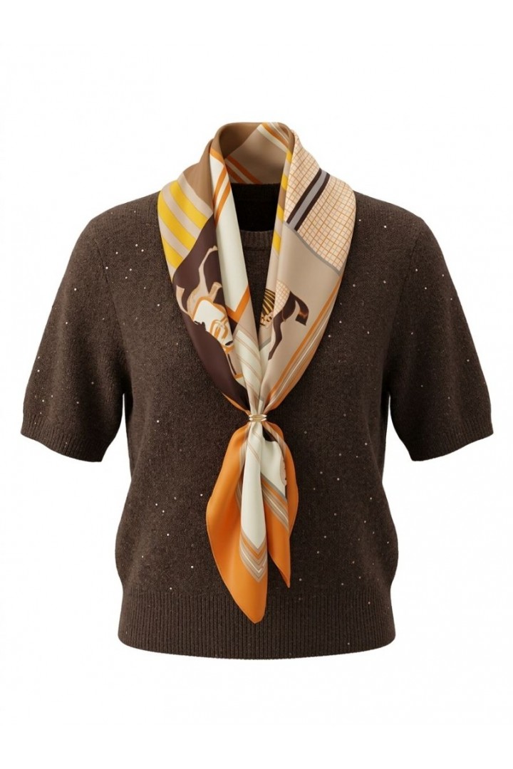 Dilvin Pullu Simli Triko Kazak Kahverengi