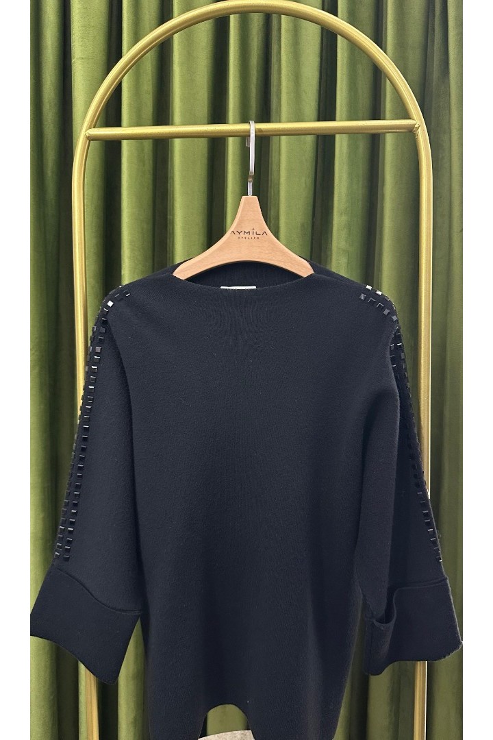 Taş Detaylı Kazak Siyah