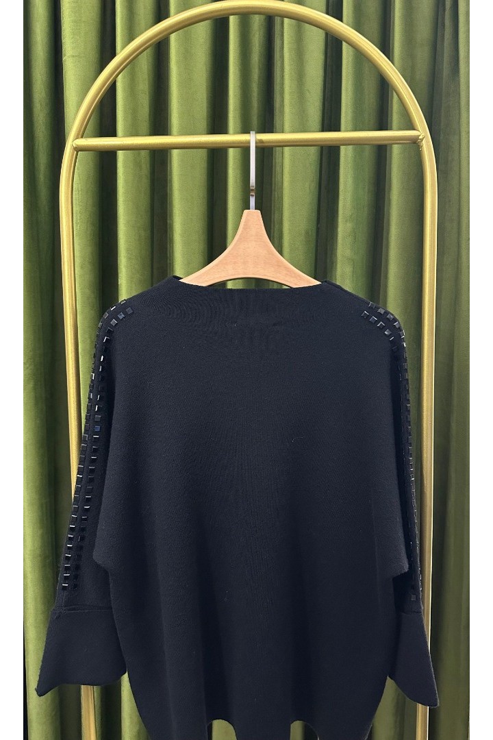 Taş Detaylı Kazak Siyah