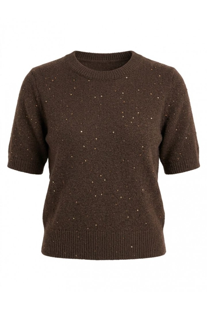 Dilvin Pullu Simli Triko Kazak Kahverengi