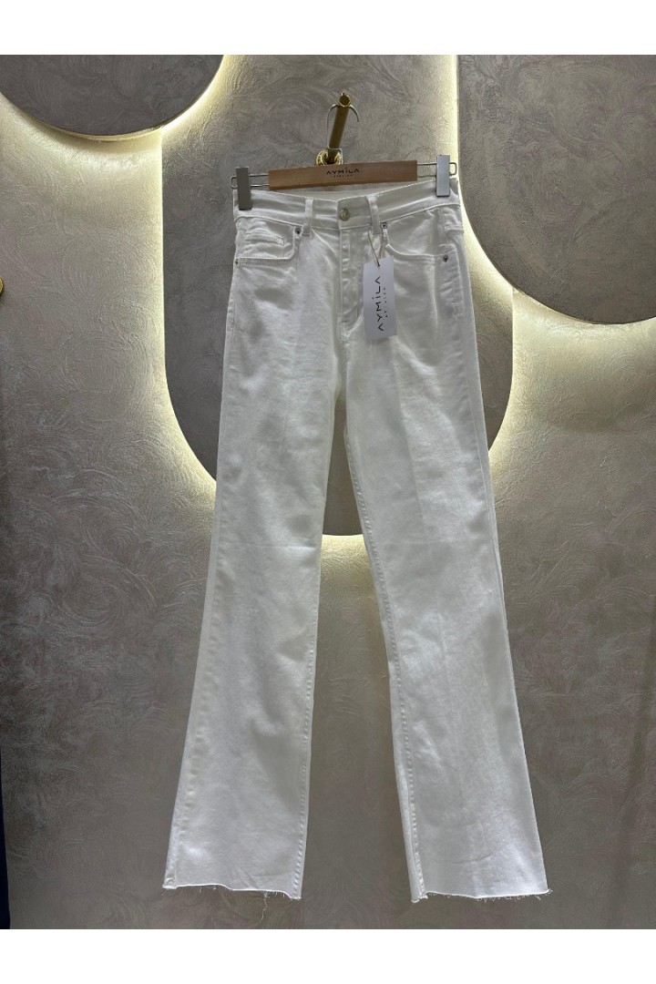 ZR Kesikpaça Beyaz Jean