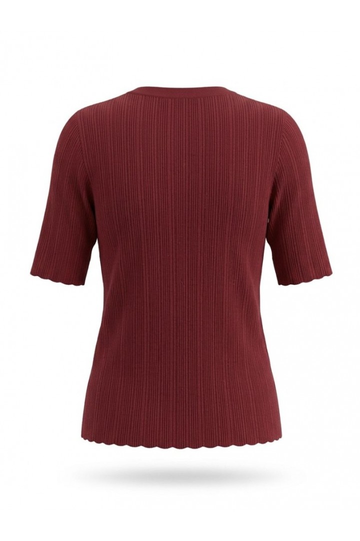 Bisiklet Yaka Fitilli Düğmeli İnce Triko Bluz Bordo