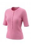 Bisiklet Yaka Fitilli Düğmeli İnce Triko Bluz Pembe
