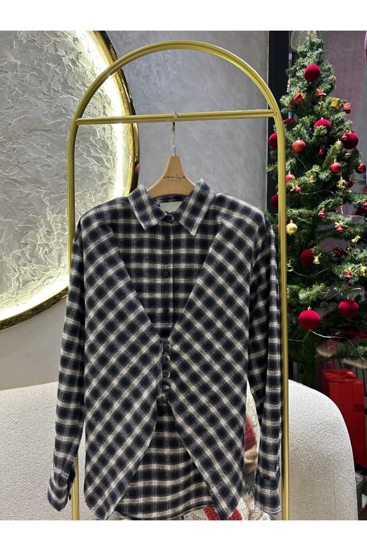 Çift Kapama Kahverengi Ekose Gömlek