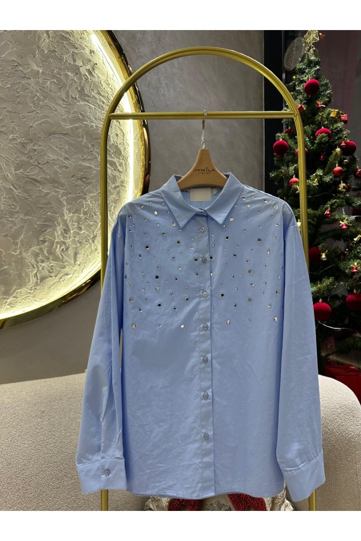 Taş Detaylı Gömlek Mavi