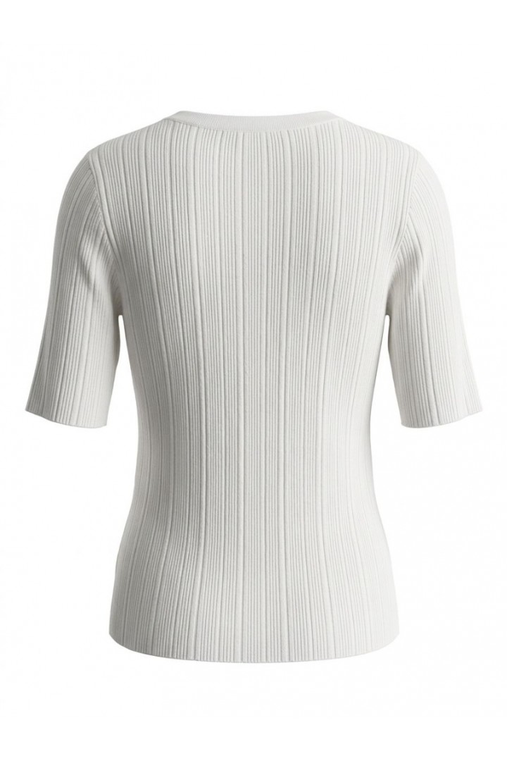 Bisiklet Yaka Fitilli Düğmeli İnce Triko Bluz Ekru