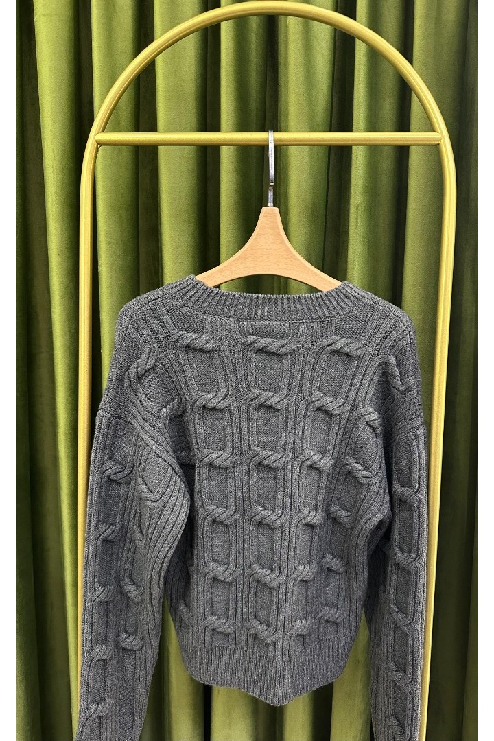 DİLVİN Örgü Detaylı Füme Kazak