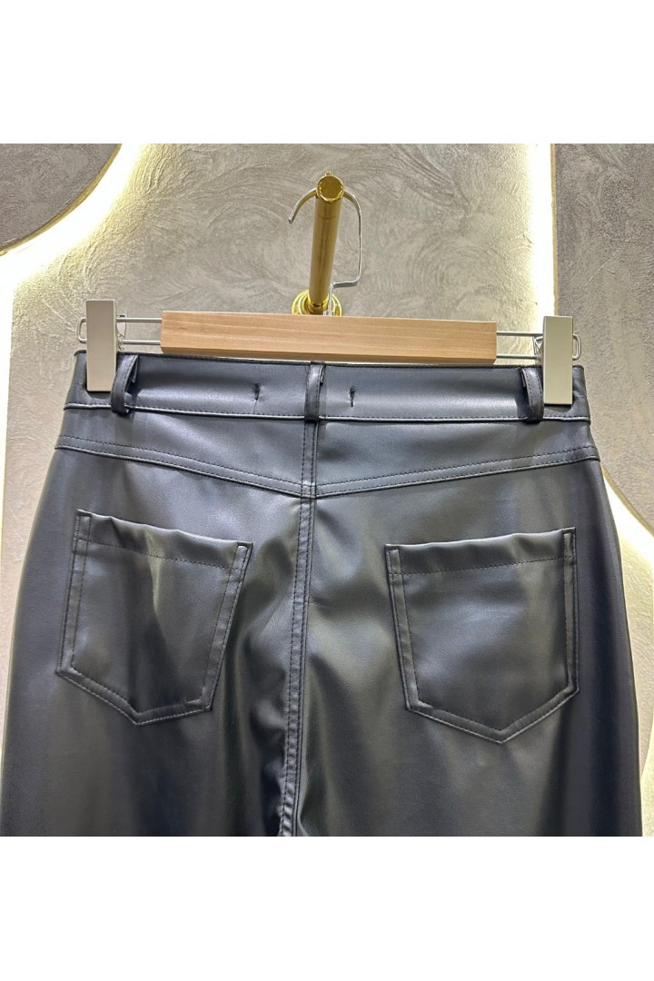 MNG Siyah Deri Pantolon