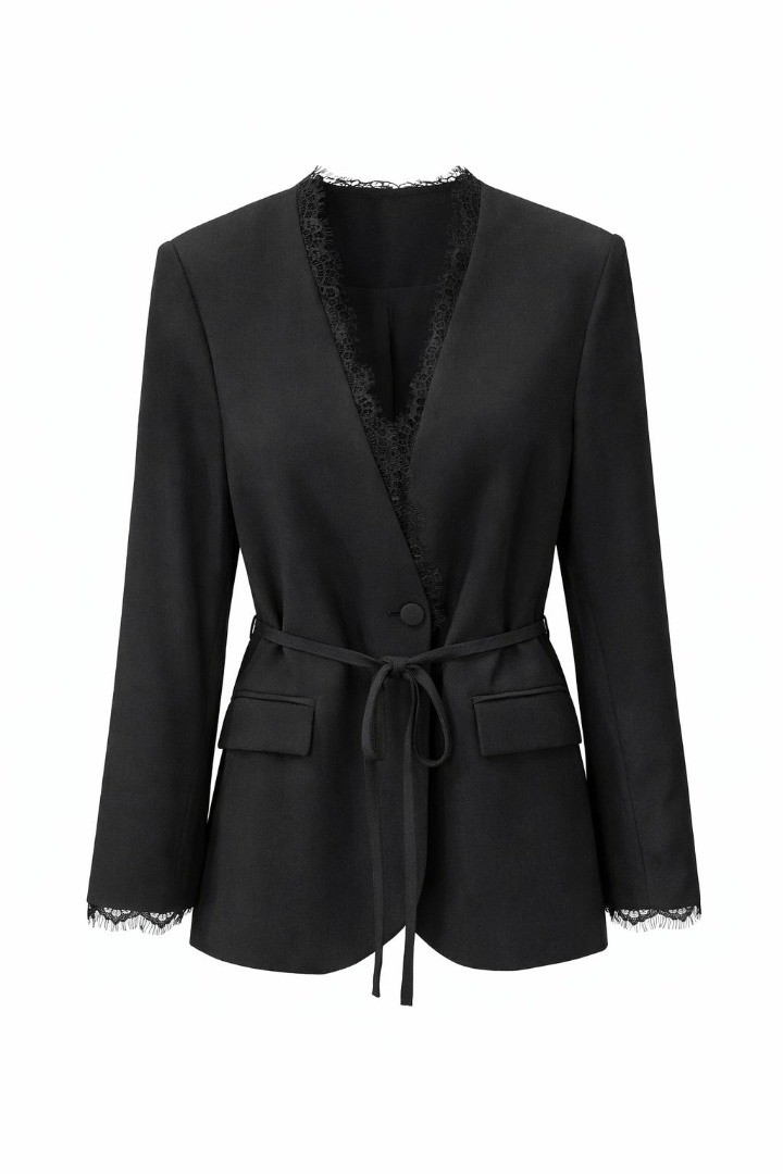 Güpür Detaylı Ceket Siyah Güpür Detaylı Ceket Siyah