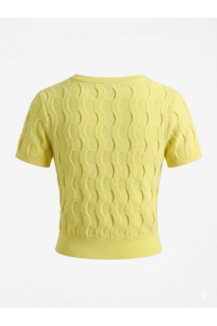 Dokulu Düğmeli Triko Hırka Sarı