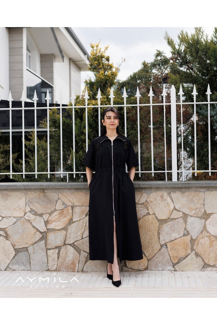 Nakışlı Elbise Siyah