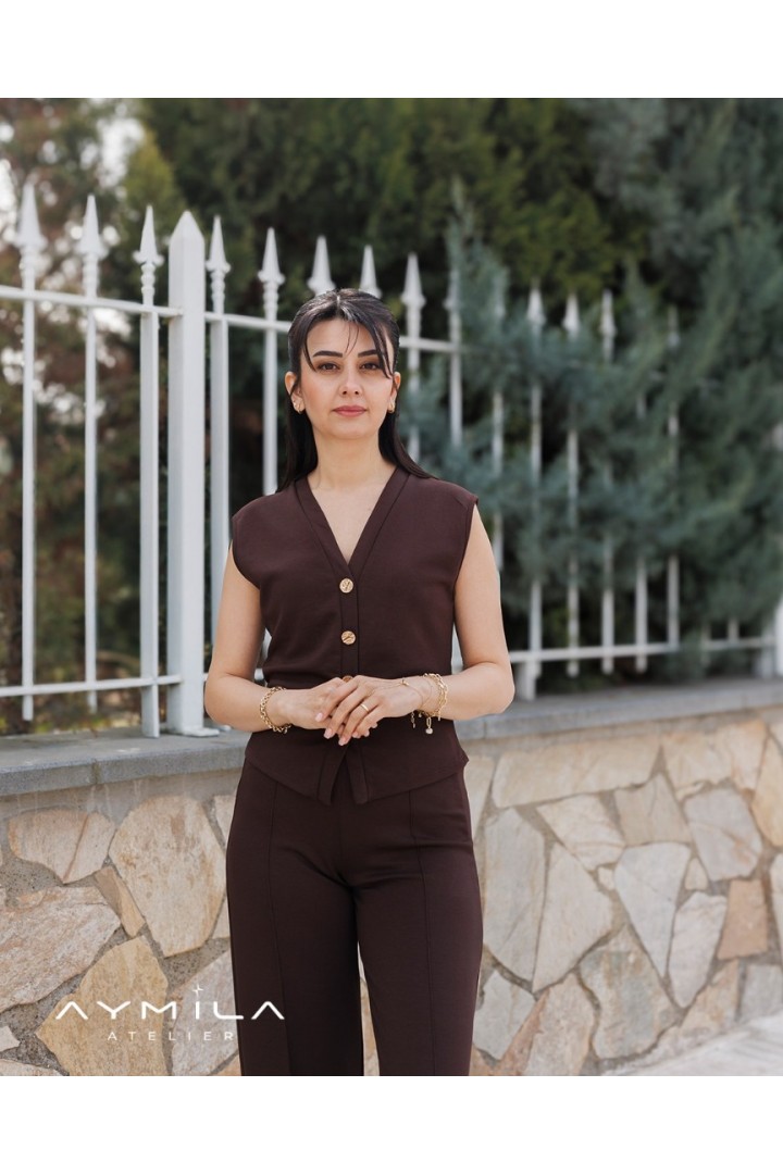 ZR Yelekli Takım Kahverengi