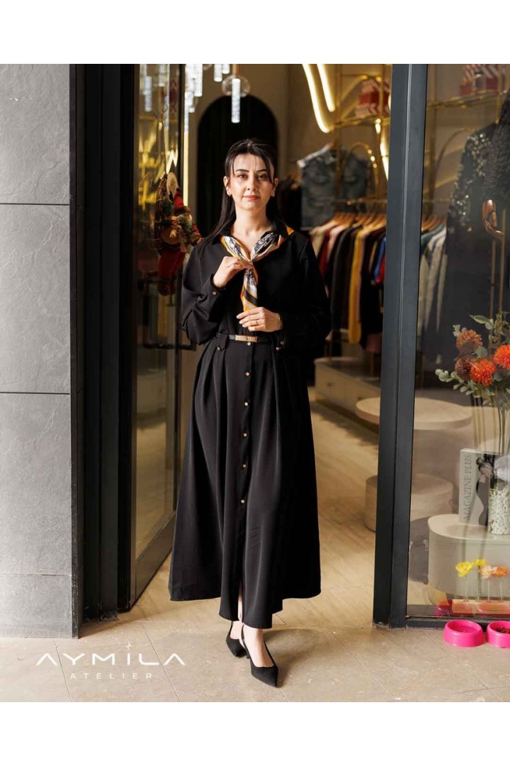 Kemerli Uzun Elbise Siyah Kemerli Uzun Elbise Siyah
