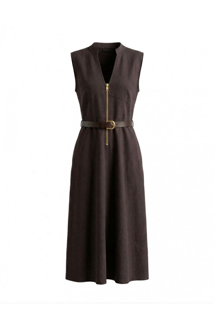 NTW Fermuarlı Elbise Kahverengi