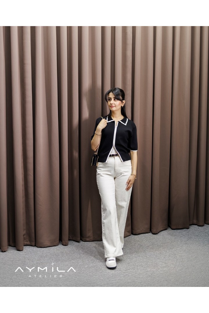 Kısa Kol Gömlek Yaka Ceket Sİyah-Vanilya