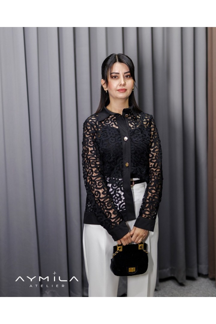 Güpür İşlemeli Sİyah Gömlek Güpür İşlemeli Sİyah Gömlek