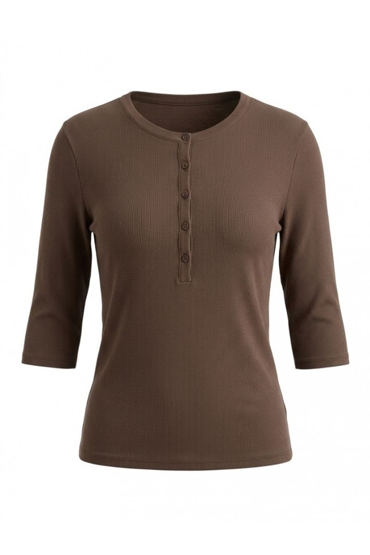 DİLVİN Bisiklet Yaka Düğmeli Triko Kahve