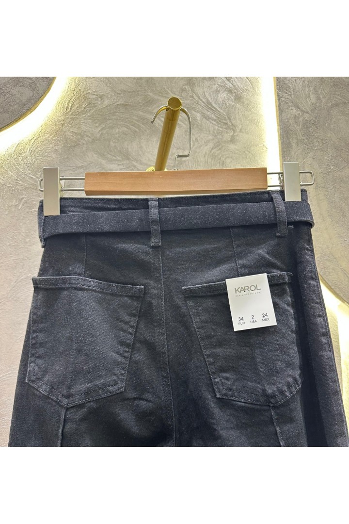 KAROL Nervürlü Kemerli İspanyol Paça Jean