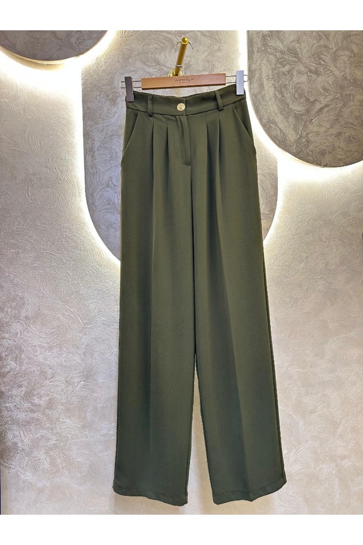 Haki Pileli Palazzo Pantolon