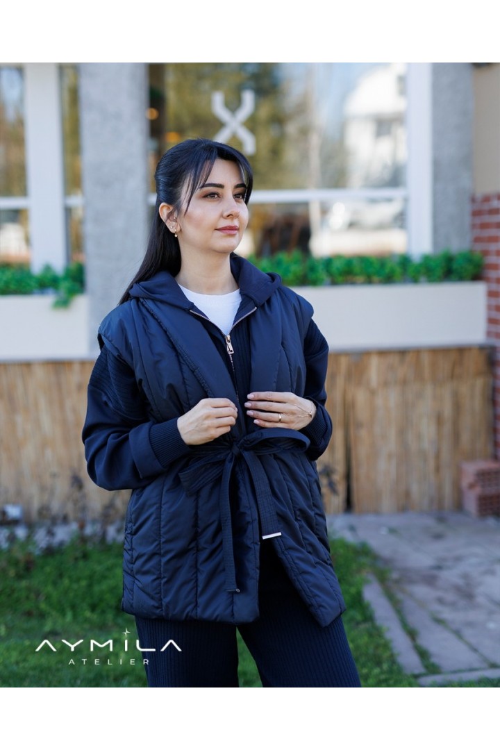 Lacivert Triko Detaylı Şişme Yelek