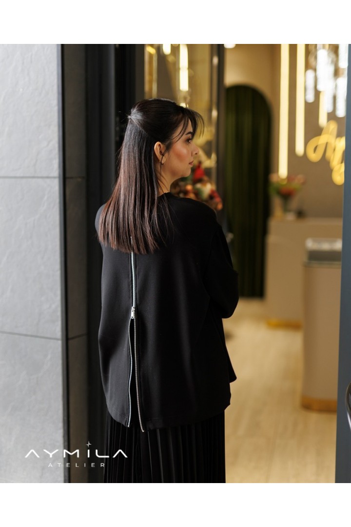 T-shırt Detaylı Pileli Elbise Siyah