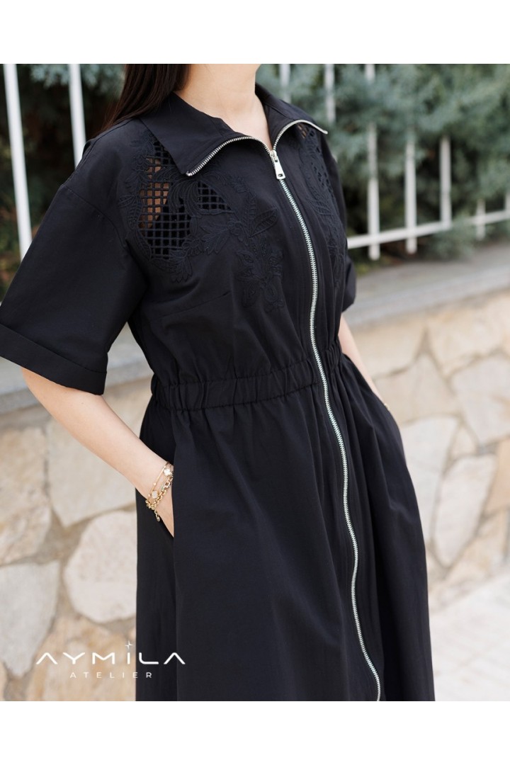 Nakışlı Elbise Siyah