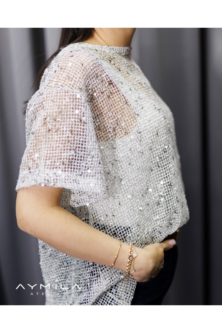 ZR Pullu File Triko Gri