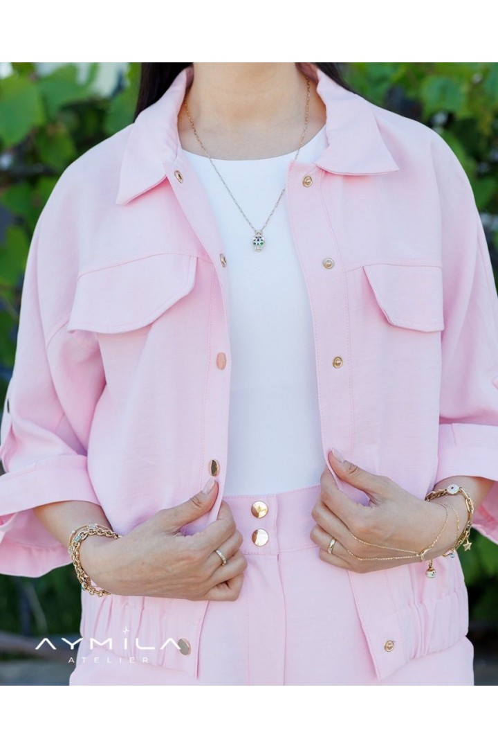 Bomber Ceket Pantolon Takım Pembe