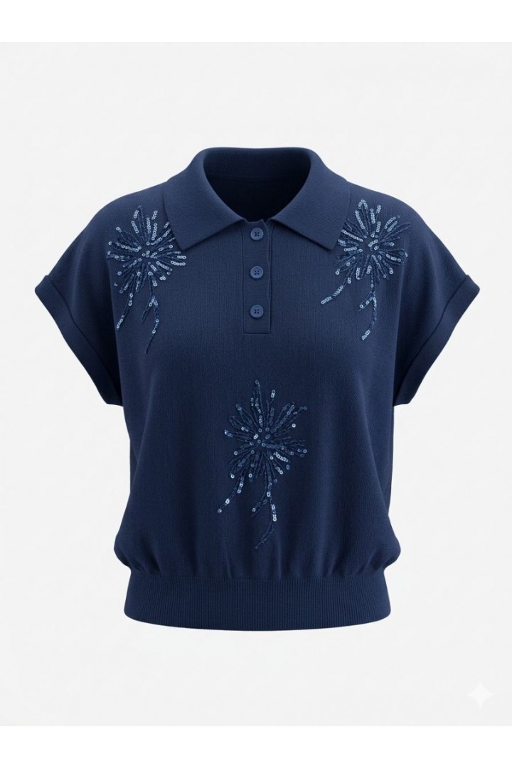 Pullu Sıfırkol Gömlek Yaka Triko Lacivert