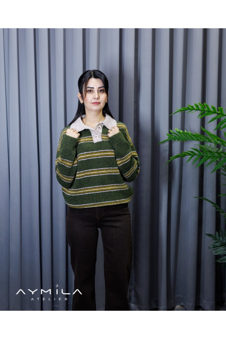 Gömlek Yaka Nakışlı Kazak