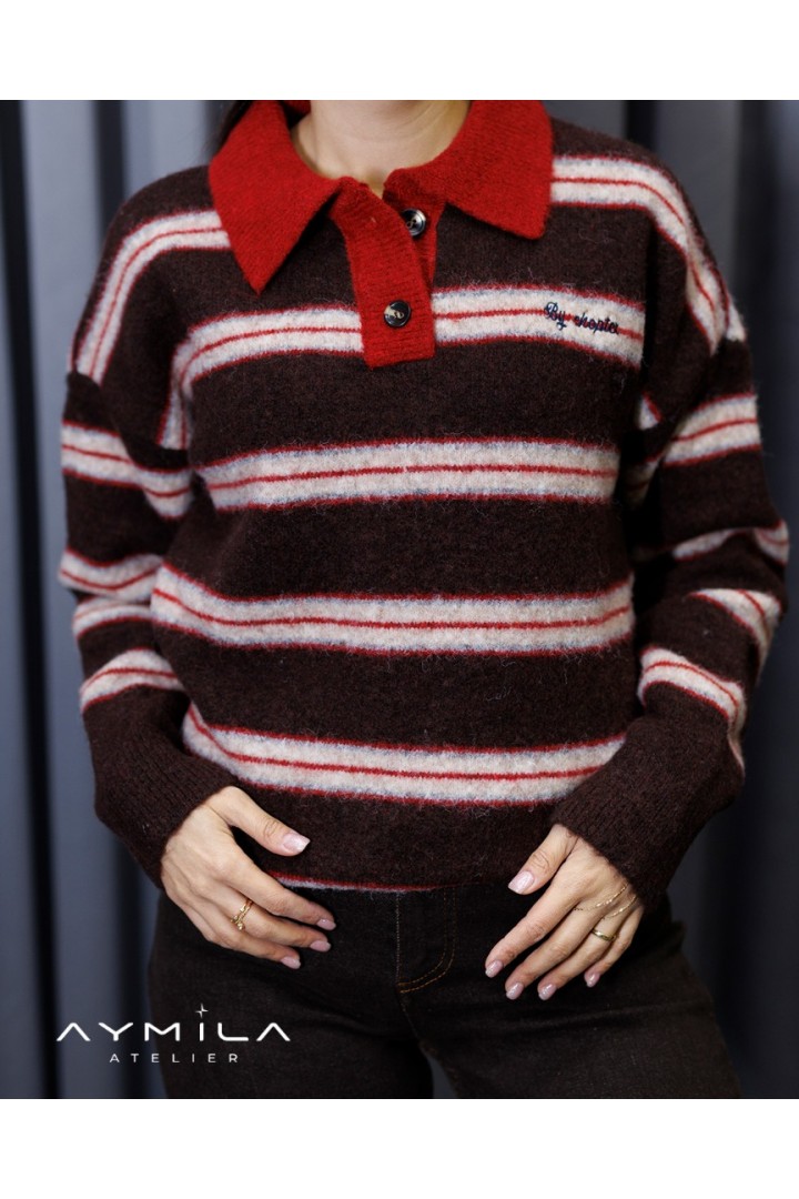 Gömlek Yaka Nakışlı Kazak