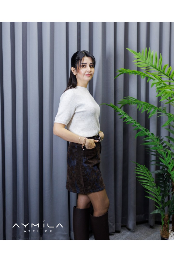 Denim Kahverengi Etek