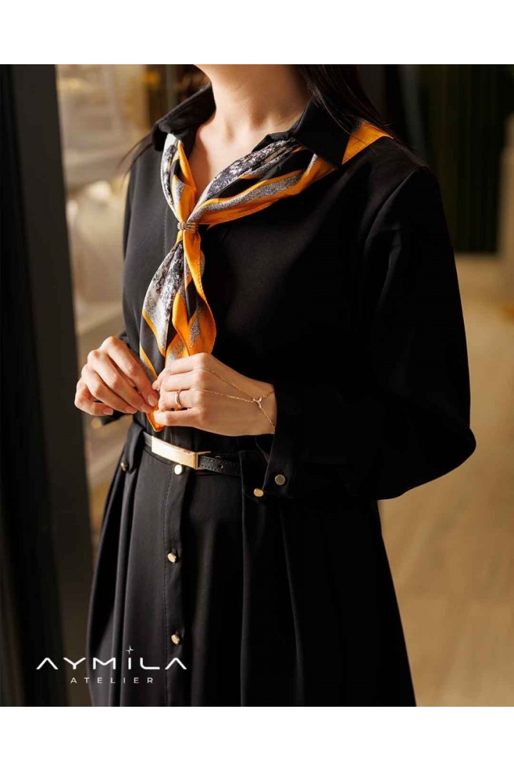 Kemerli Uzun Elbise Siyah