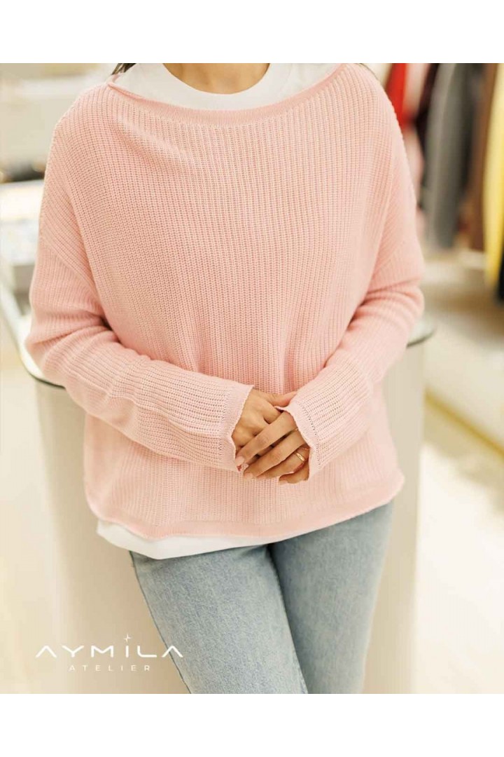 DİLVİN Kayık Yaka Triko Kazak Pembe