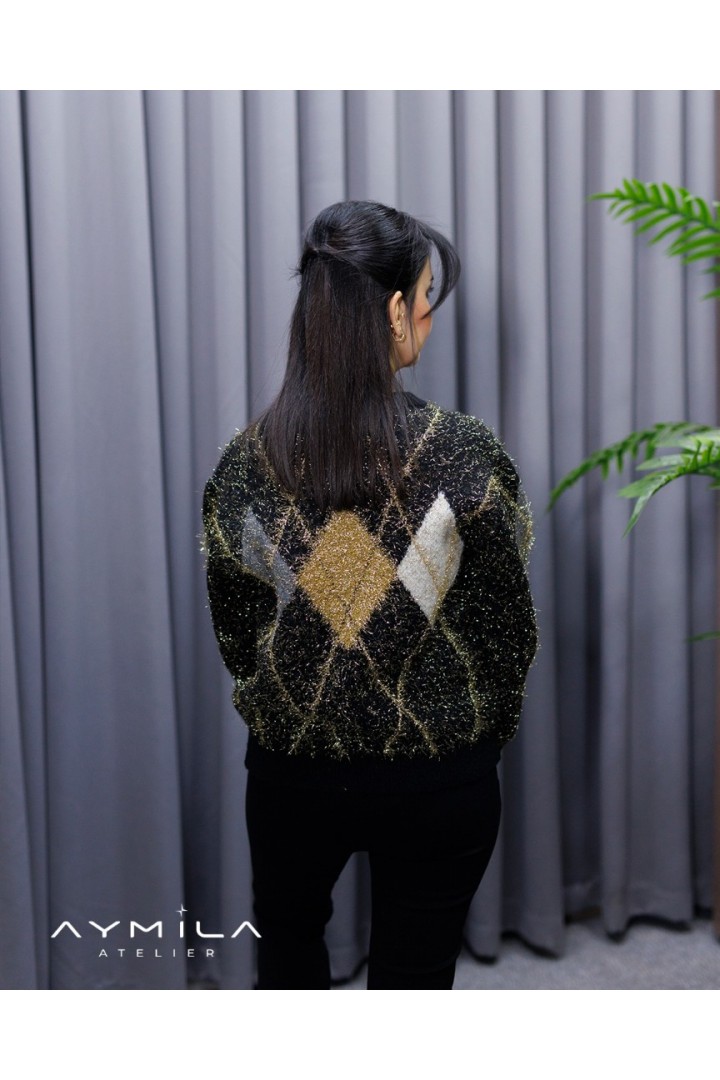 Simsakal Baklava Desenli Kazak Siyah